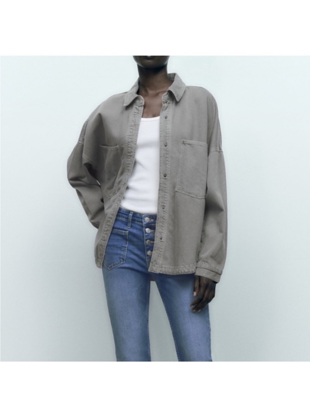 Zara Oversized Shirt Jacket in Taupe Brown